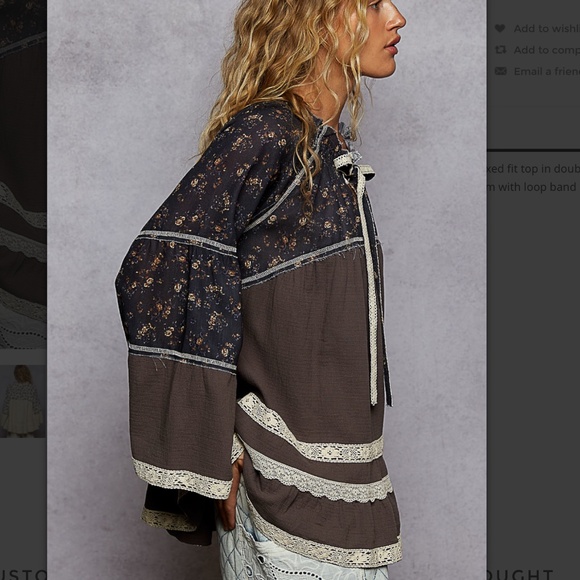 POL “ Dana “ POL V-Neck Double Gauze Top with Floral Fabric Detail 59A NWT - Picture 3 of 5